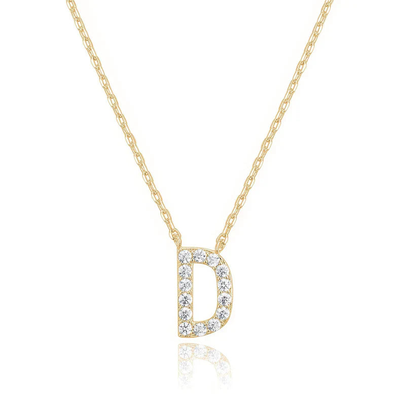 DiamondX 18K Yellow Gold A-Z Alphabet Created White Sapphire Necklace Initial Plated