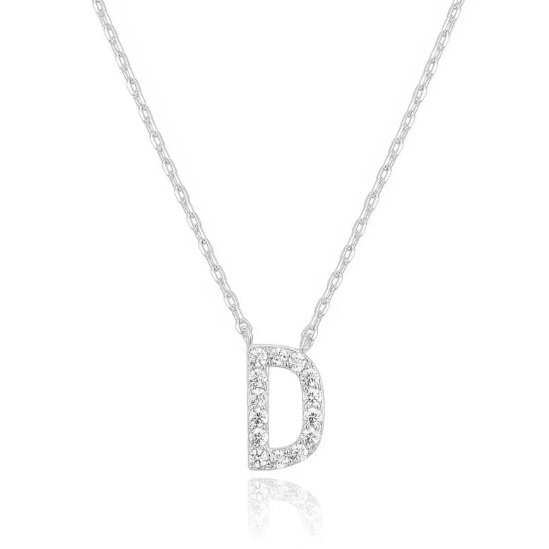 DiamondX 18K White Gold A-Z Alphabet Created White Sapphire Necklace Initial Plated