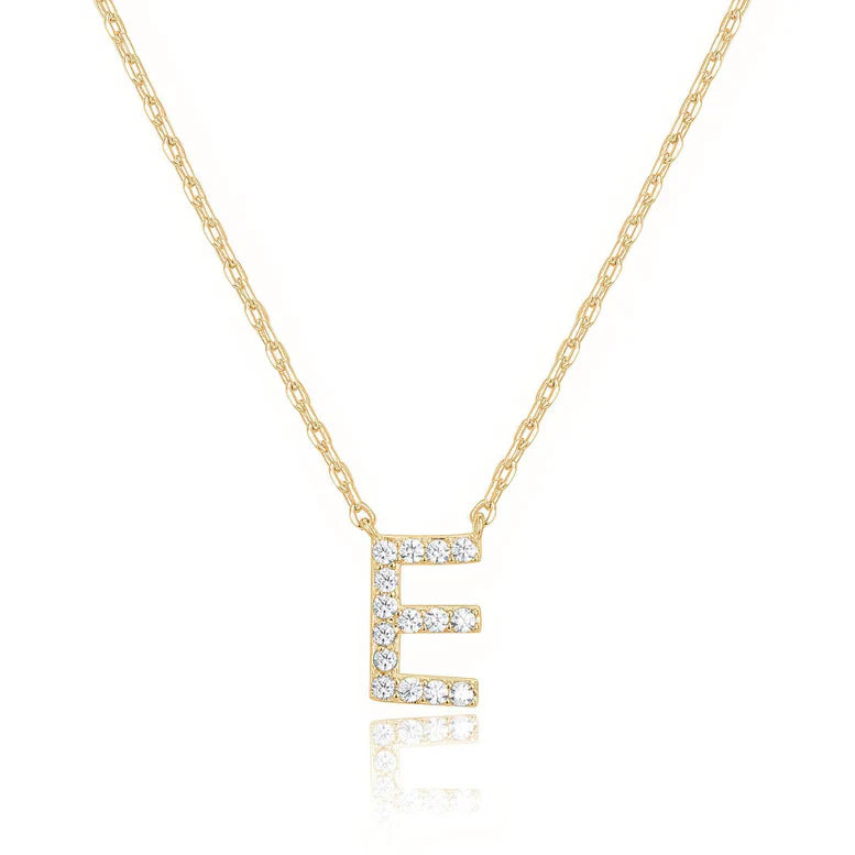 DiamondX 18K Yellow Gold A-Z Alphabet Created White Sapphire Necklace Initial Plated