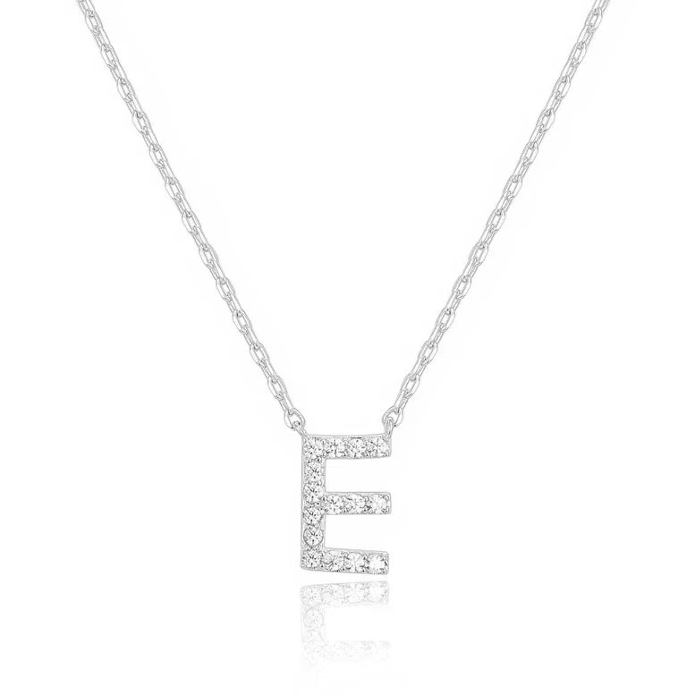DiamondX 18K White Gold A-Z Alphabet Created White Sapphire Necklace Initial Plated