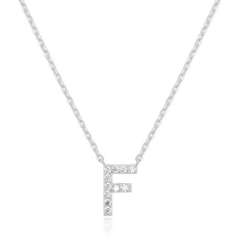 DiamondX 18K White Gold A-Z Alphabet Created White Sapphire Necklace Initial Plated