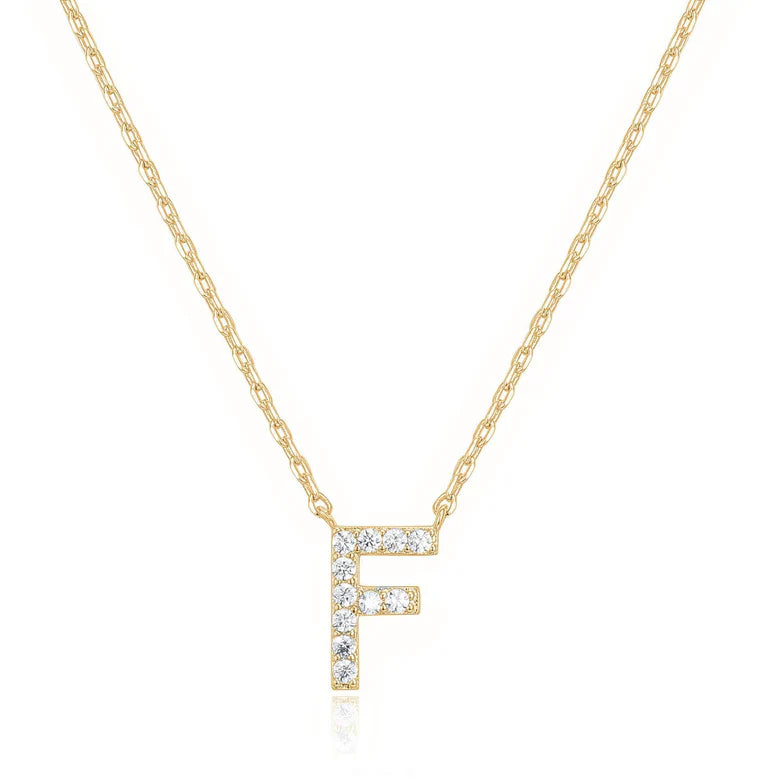 DiamondX 18K Yellow Gold A-Z Alphabet Created White Sapphire Necklace Initial Plated
