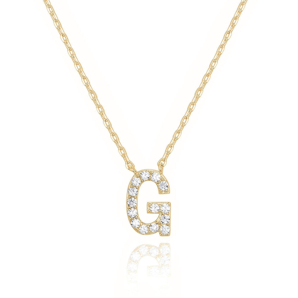 14k Yellow Gold Created White Sapphire Initial G Letter Pendant Necklace Plated