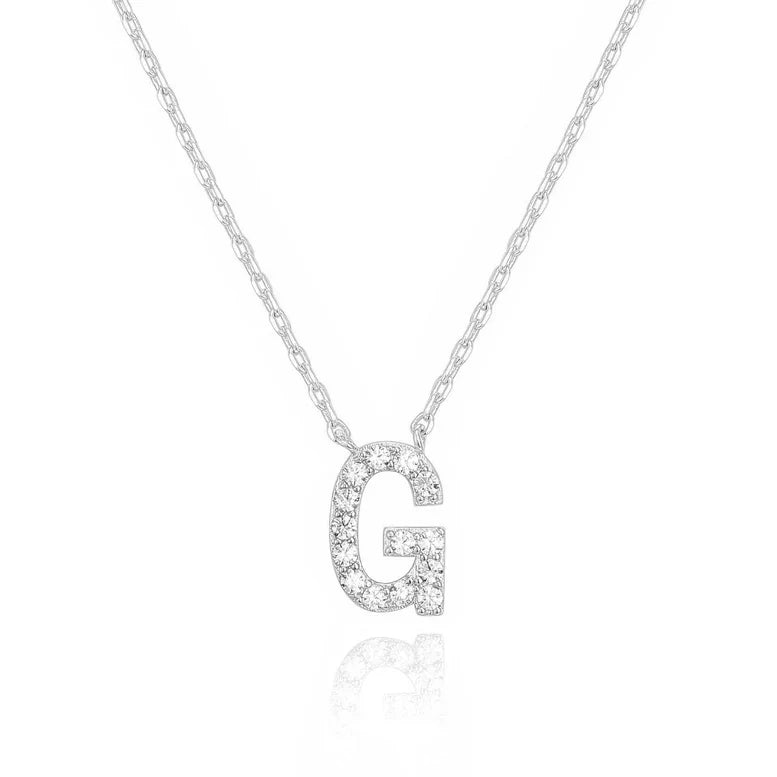 DiamondX 18K White Gold A-Z Alphabet Created White Sapphire Necklace Initial Plated