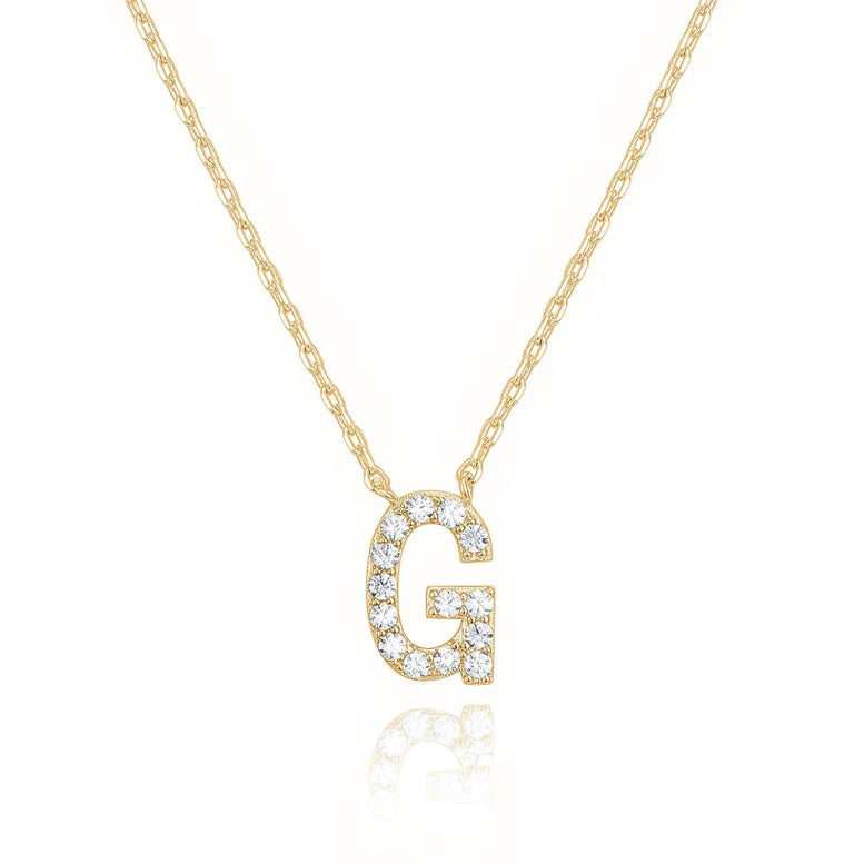 DiamondX 18K Yellow Gold A-Z Alphabet Created White Sapphire Necklace Initial Plated