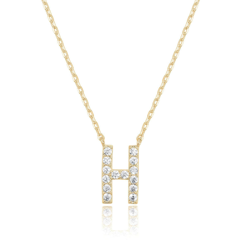 14k Yellow Gold Created White Sapphire Initial H Letter Pendant Necklace Plated