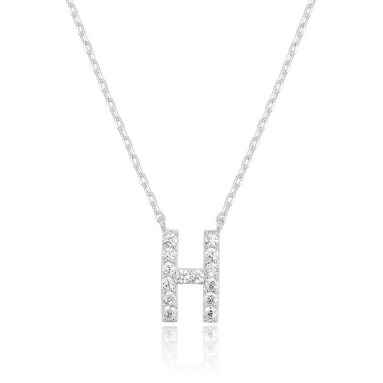 DiamondX 18K White Gold A-Z Alphabet Created White Sapphire Necklace Initial Plated