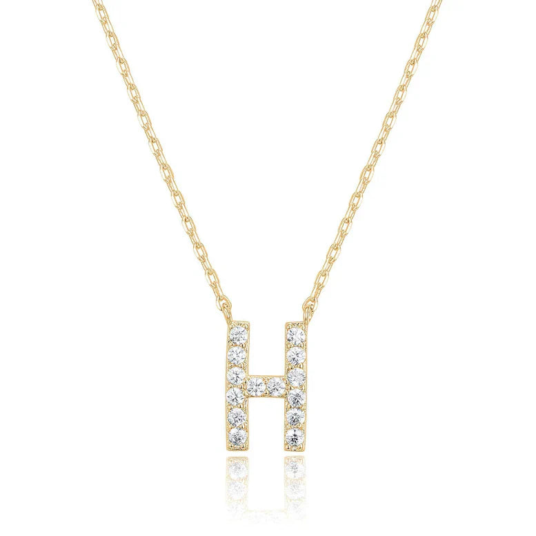 DiamondX 18K Yellow Gold A-Z Alphabet Created White Sapphire Necklace Initial Plated