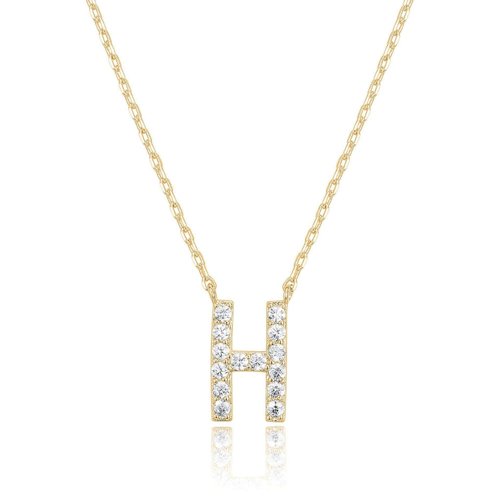 14k Yellow Gold Created Diamond Initial H Letter Pendant Necklace Plated
