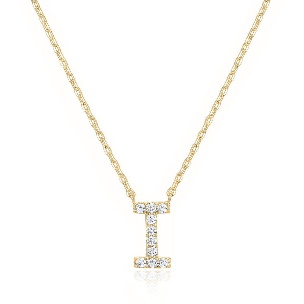 14k Yellow Gold Created Diamond Initial I Letter Pendant Necklace Plated