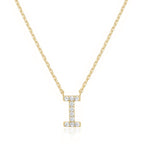 14k Yellow Gold Created Diamond Initial I Letter Pendant Necklace Plated