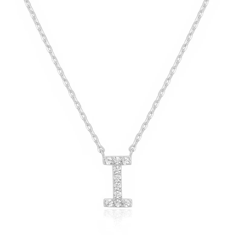 DiamondX 18K White Gold A-Z Alphabet Created White Sapphire Necklace Initial Plated