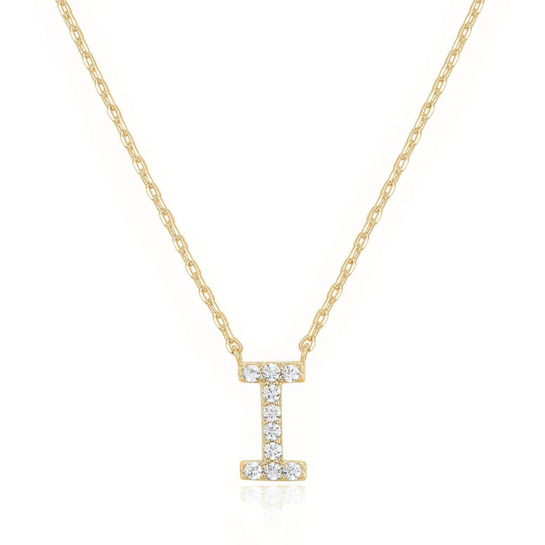 DiamondX 18K Yellow Gold A-Z Alphabet Created White Sapphire Necklace Initial Plated