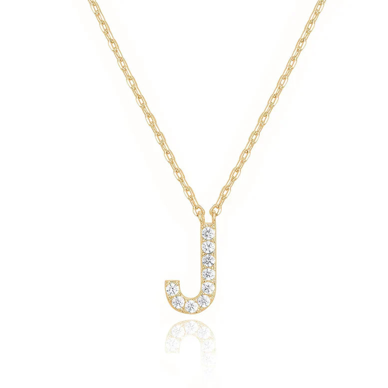 DiamondX 18K Yellow Gold A-Z Alphabet Created White Sapphire Necklace Initial Plated