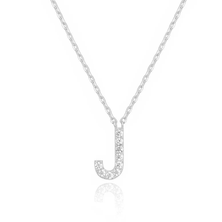 DiamondX 18K White Gold A-Z Alphabet Created White Sapphire Necklace Initial Plated