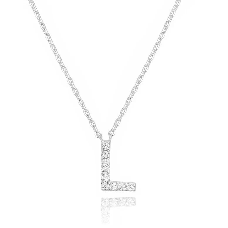 DiamondX 18K White Gold A-Z Alphabet Created White Sapphire Necklace Initial Plated