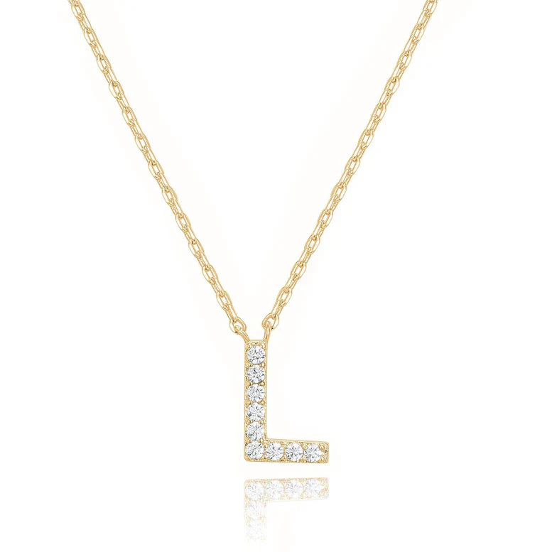 DiamondX 18K Yellow Gold A-Z Alphabet Created White Sapphire Necklace Initial Plated