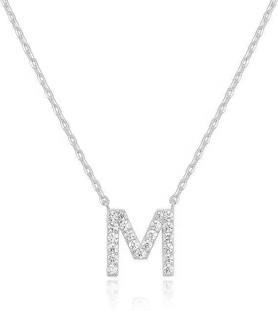 DiamondX 18K White Gold A-Z Alphabet Created White Sapphire Necklace Initial Plated