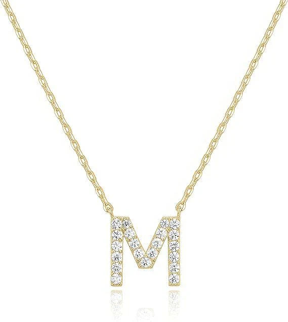 DiamondX 18K Yellow Gold A-Z Alphabet Created White Sapphire Necklace Initial Plated