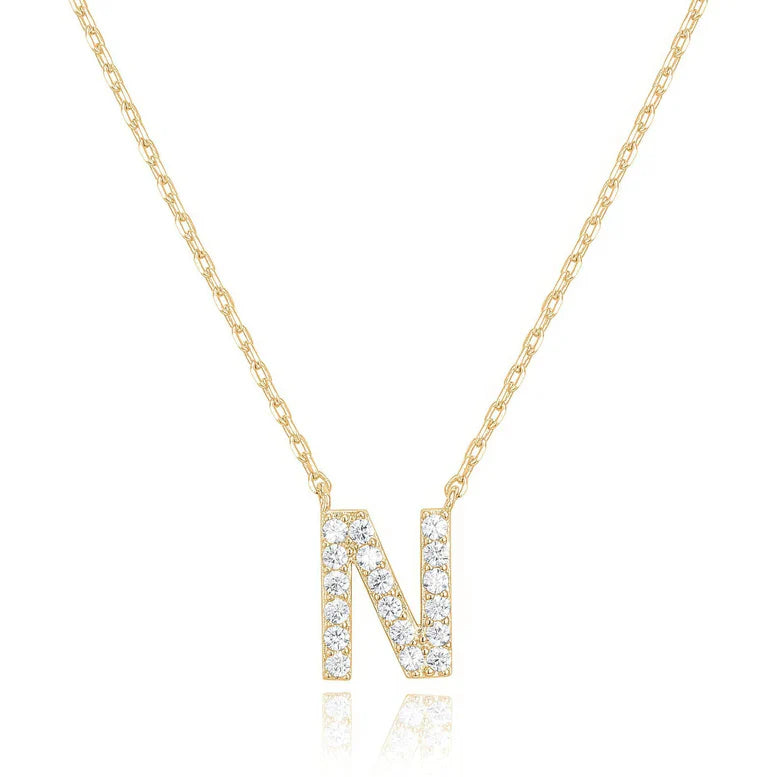 DiamondX 18K Yellow Gold A-Z Alphabet Created White Sapphire Necklace Initial Plated