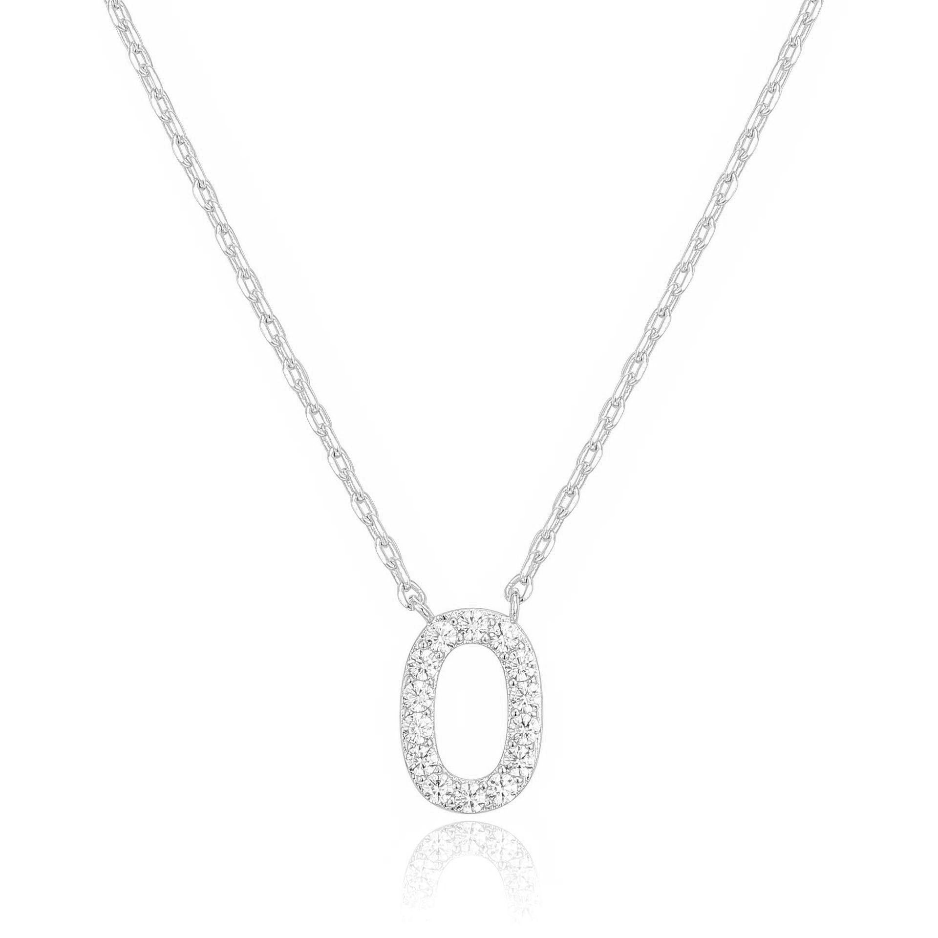 14k White Gold Created White Sapphire Initial O Letter Pendant Necklace Plated