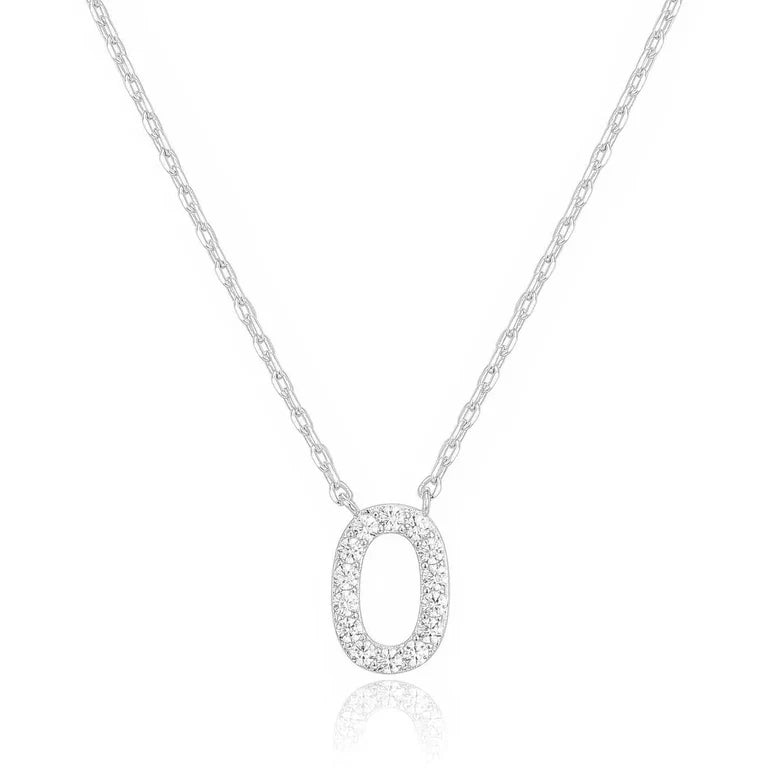 DiamondX 18K White Gold A-Z Alphabet Created White Sapphire Necklace Initial Plated