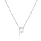 DiamondX 18K White Gold A-Z Alphabet Created White Sapphire Necklace Initial Plated