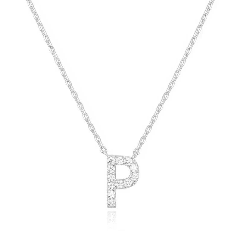 DiamondX 18K White Gold A-Z Alphabet Created White Sapphire Necklace Initial Plated