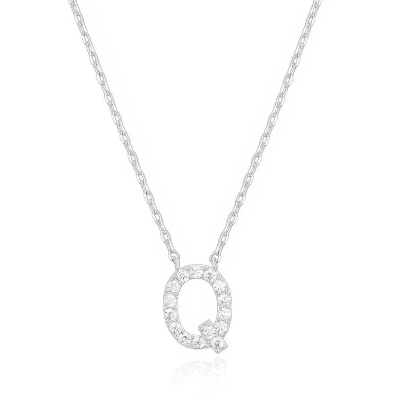DiamondX 18K White Gold A-Z Alphabet Created White Sapphire Necklace Initial Plated