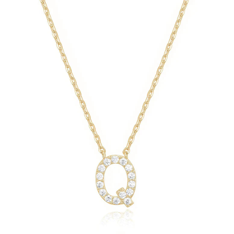 DiamondX 18K Yellow Gold A-Z Alphabet Created White Sapphire Necklace Initial Plated