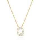 14k Yellow Gold Created Diamond Initial Q Letter Pendant Necklace Plated