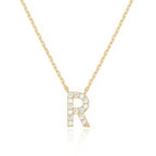 14k Yellow Gold Created White Sapphire Initial R Letter Pendant Necklace Plated