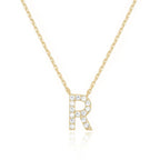 DiamondX 18K Yellow Gold A-Z Alphabet Created White Sapphire Necklace Initial Plated
