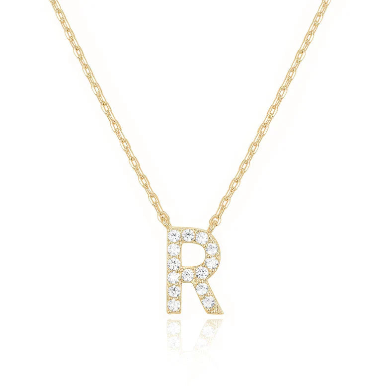 DiamondX 18K Yellow Gold A-Z Alphabet Created White Sapphire Necklace Initial Plated