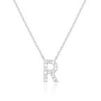 DiamondX 18K White Gold A-Z Alphabet Created White Sapphire Necklace Initial Plated