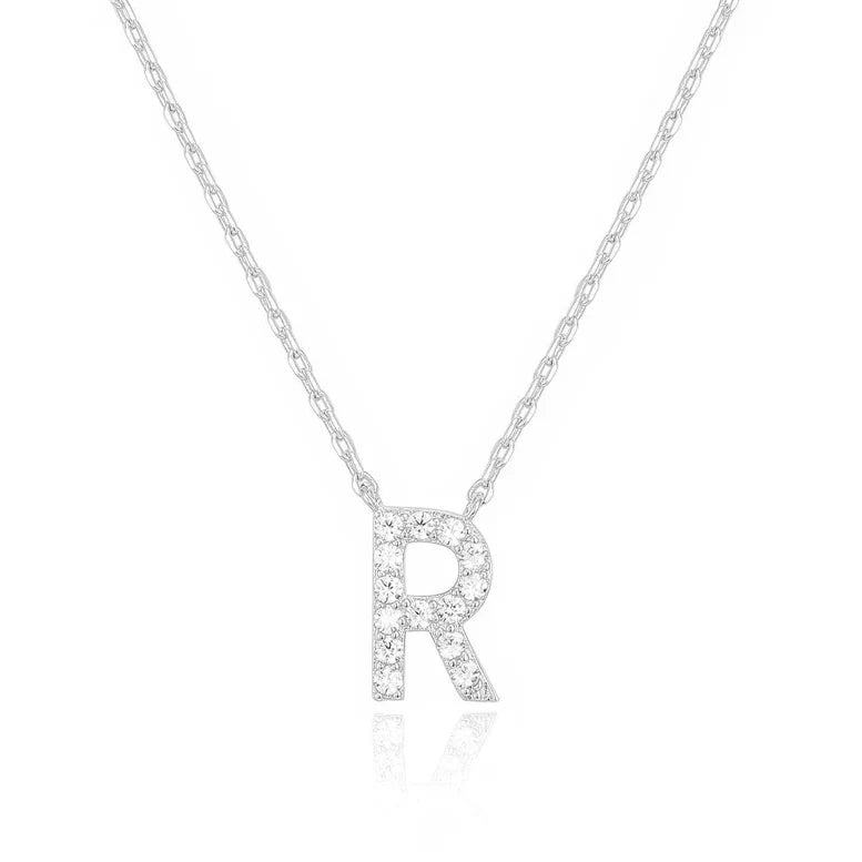 DiamondX 18K White Gold A-Z Alphabet Created White Sapphire Necklace Initial Plated