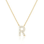 14k Yellow Gold Created Diamond Initial R Letter Pendant Necklace Plated