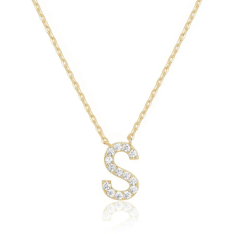 DiamondX 18K Yellow Gold A-Z Alphabet Created White Sapphire Necklace Initial Plated