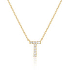 14k Yellow Gold Created White Sapphire Initial T Letter Pendant Necklace Plated