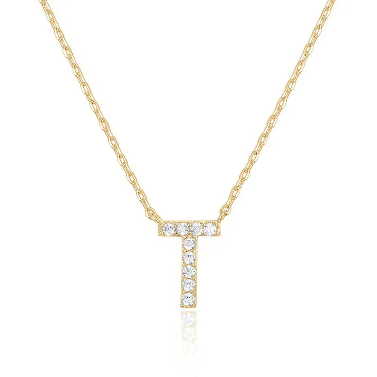 DiamondX 18K Yellow Gold A-Z Alphabet Created White Sapphire Necklace Initial Plated