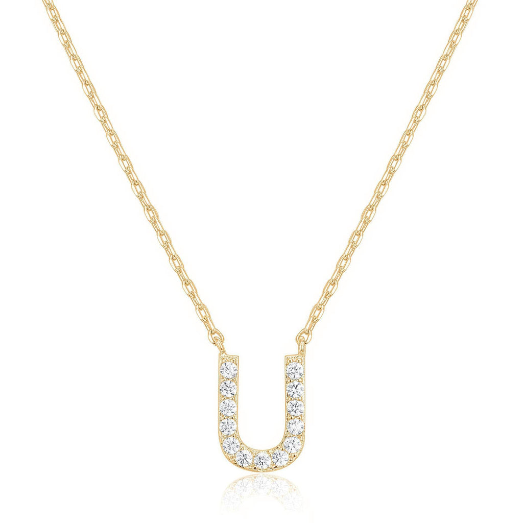 14k Yellow Gold Created White Sapphire Initial U Letter Pendant Necklace Plated