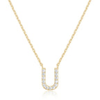 14k Yellow Gold Created White Sapphire Initial U Letter Pendant Necklace Plated