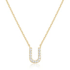 14k Yellow Gold Created Diamond Initial U Letter Pendant Necklace Plated