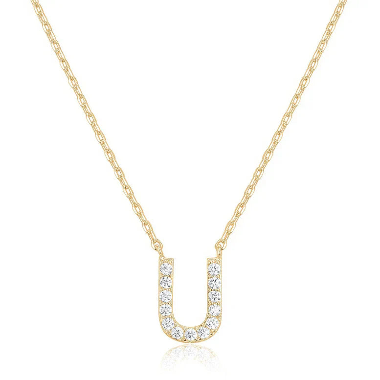 DiamondX 18K Yellow Gold A-Z Alphabet Created White Sapphire Necklace Initial Plated