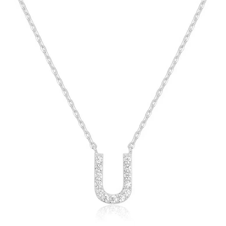 DiamondX 18K White Gold A-Z Alphabet Created White Sapphire Necklace Initial Plated