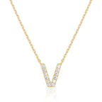 14k Yellow Gold Created White Sapphire Initial V Letter Pendant Necklace Plated