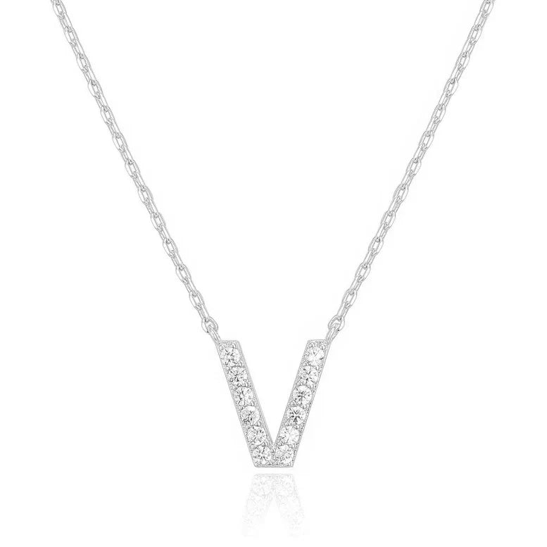 DiamondX 18K White Gold A-Z Alphabet Created White Sapphire Necklace Initial Plated