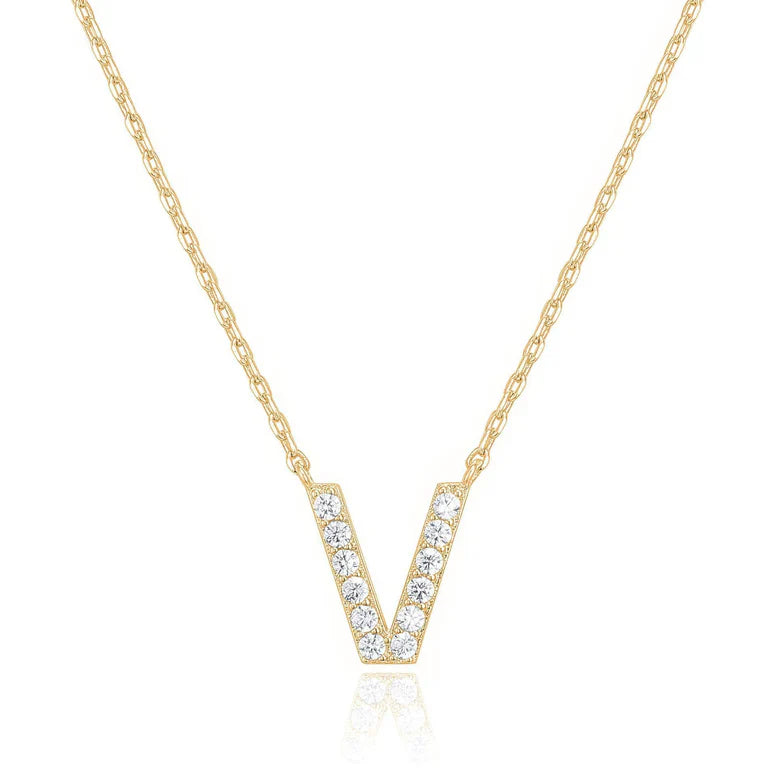 DiamondX 18K Yellow Gold A-Z Alphabet Created White Sapphire Necklace Initial Plated