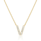 14k Yellow Gold Created Diamond Initial V Letter Pendant Necklace Plated