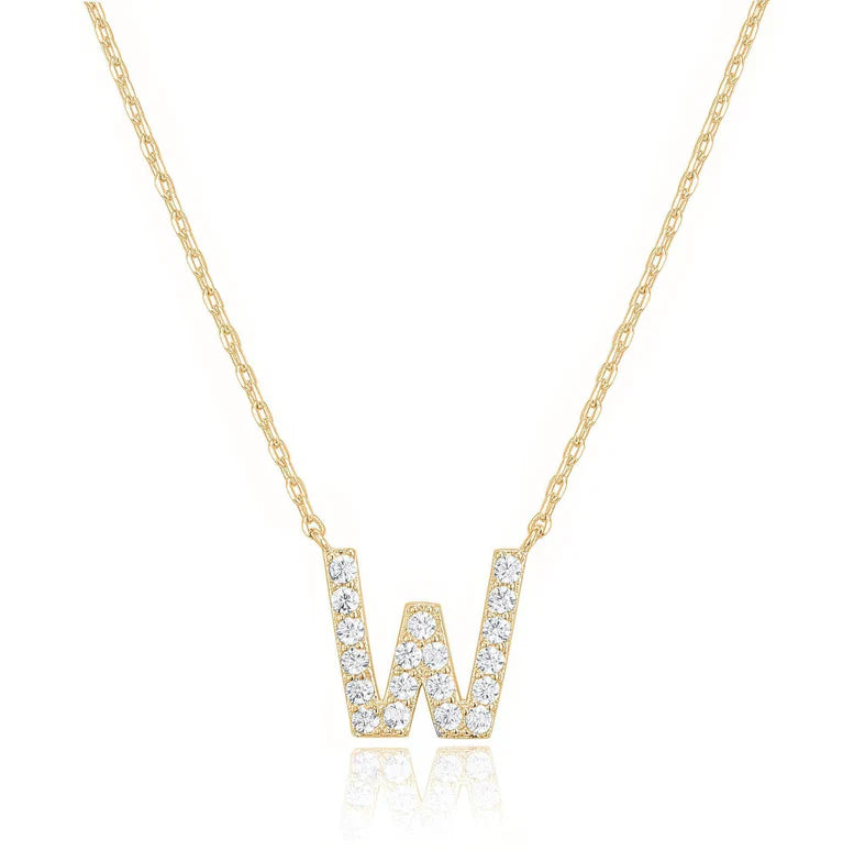 DiamondX 18K Yellow Gold A-Z Alphabet Created White Sapphire Necklace Initial Plated